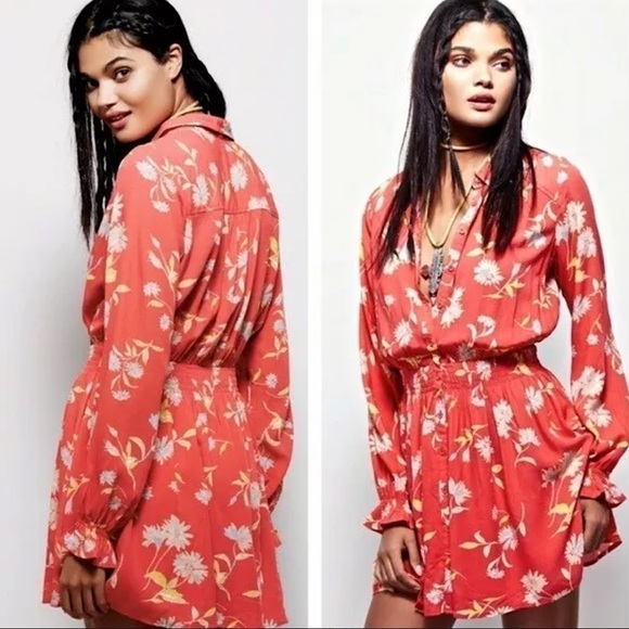 Free People Ruthie Printed Mini Dress Orange - Picture 1 of 7